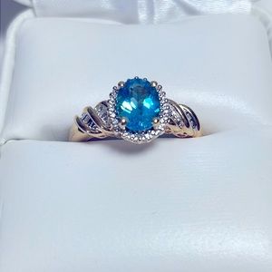 2ct Blue Topaz Ring with Diamond Accent/14kt gold over Sterling Silver